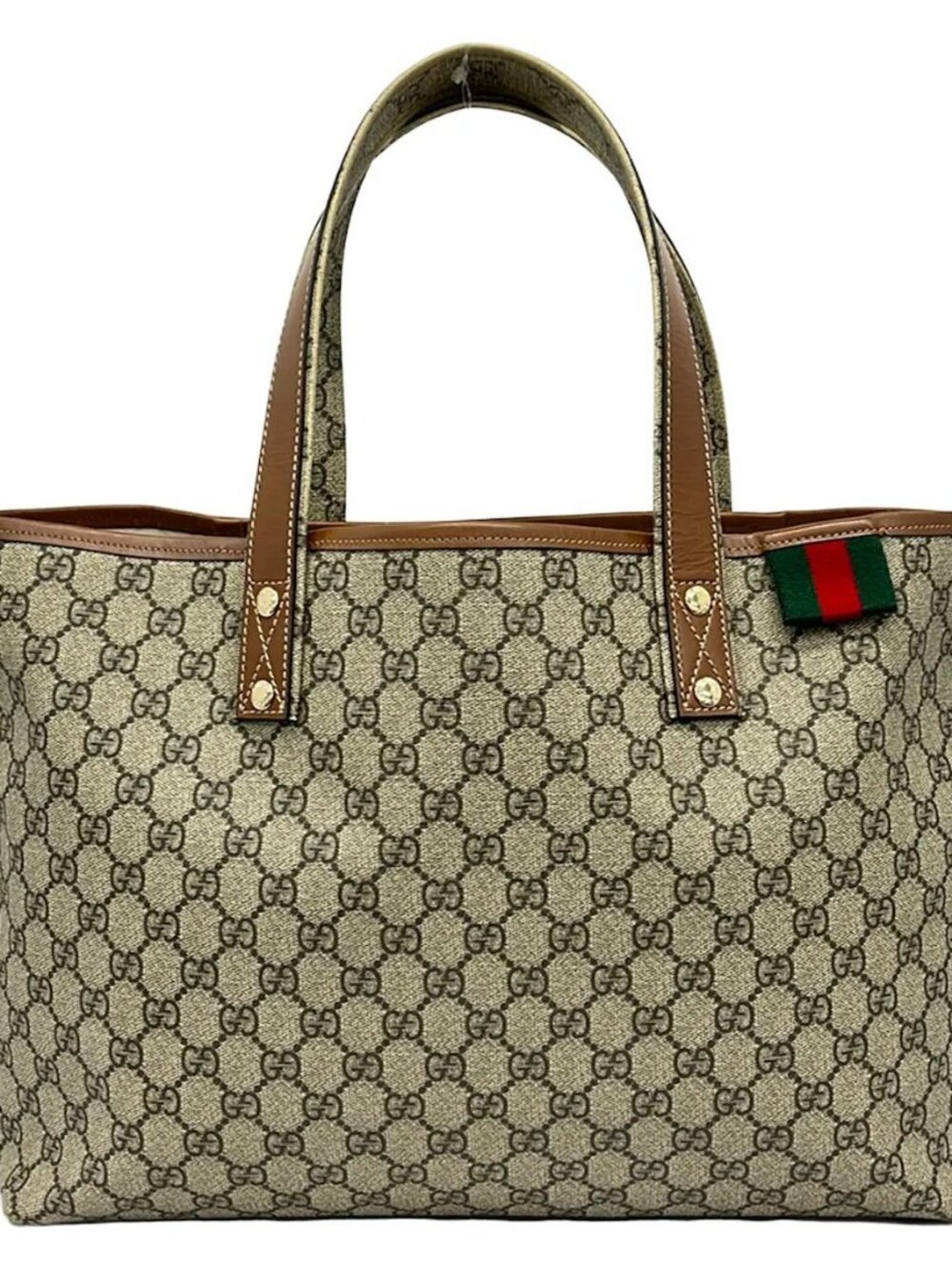 GUCCI GG Plus GG Supreme/Shelly (Web) 211134 Beige Dark Brown Multi PVC Leather - Picture 10 of 14
